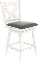 24 Inch Counter Height Bar Stools With 360 Degree Swivel And Grey Faux Leather Seat
