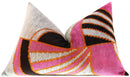Handmade Geometric Silk Velvet Throw Pillow - 16x24, Pink and Orange Modern Design with Down Feather Insert