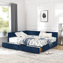 Full Size Storage Upholstered Tufted Bed Frame, Sofa Bed Frame with Comfortable Backrest and Armrests, Full Size Bed for Bedroom, Living Room,Velvet, DARK BLUE(80.5''*59''*29.5'')