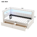 Upholstered Twin Size Platform Bed with USB Ports and LED Belt, With 2 Drawers, White