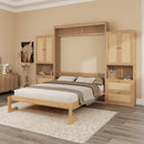 Full Size Solid Wood With Rattan Murphy Bed Cabinet Space-Saving Bed with 2 Side Cabinet Storage Shelves, Perfect for Guest Room, for Bed Room, Guest Room, Home Office, Natural