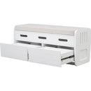Rustic Storage Bench with 2 Drawers, Hidden Storage Space, and 3 False Drawers at the Top, Shoe Bench for Living Room, Entryway (White)