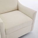 cream white fabric swivel rotating accent chair with USB and magazine book for living room and hotel bed room