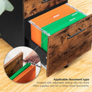 Wooden Three Drawer File Cabinet Under Desk Fits A4 Letter Size Rustic Brown Black Finish With Rolling Storage