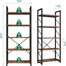 5 Tier Bookshelf Rustic Brown Tall Bookcase For Home Office