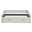 Upholstered Tufted Daybed With Drawers, Waved Arms