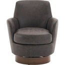 PU leather Swivel Barrel Chair, Swivel Accent Chairs Armchair for Living Room, Reading Chairs for Bedroom Comfy, Round Barrel Chairs with Gold Stainless Steel Base (Brown)