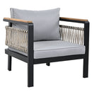 Outdoor Sectional Sofa Set 5-Person Patio Seating Group with Cushions and Coffee Table, Grey, Steel & Acacia Wood