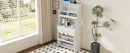 TOPMAX Compact 33.5x15.7x69inch Buffet with Hutch and Foldable Dining Table, Multifunctional Cupboard with Storage Shelf and Side Hooks for Small Places,Studio, Apartment, Marble White