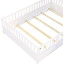 Full size Floor bed, integral construction with super high security barrier, door, children's floor bed frame, Montessori wooden children's floor bed, Support slat white