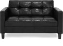 Two Seater Tufted Black Faux Leather Loveseat for Living Room