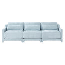 Elegant Sky Blue Three-Seater Sofa with Lumbar Pillow, Chenille Upholstery, Ergonomic Design, Wooden Base