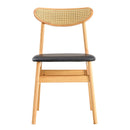 Cozy Natural Wood Color Rubberwood Dining Chair Set - 8 Pieces, Solid Wood and Rattan-Style Design, Small Curved Back, PU Cushion, And Beautiful Shape Match Perfectly With Any Room And Everyday Use.
