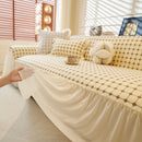 Grid Textured Sofa Cover with Sheer Ruffle Skirt, Pet-Friendly Sofa Throw Slipcover