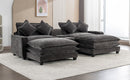Modern Chenille Upholstered Sectional Sofa with Ottomans, USB Ports, Cup Holders, and Storage in Grey