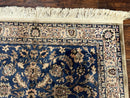 Vintage Art Silk Rug 3x4, Traditional Oriental Persian Design Rug, Belgium Power Loomed Rug, Navy Blue