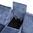 L-shaped Convertible Sofa Bed with Pull-Out Bed, Cup Holders, and Storage Space, Blue Chenille, 120.5'