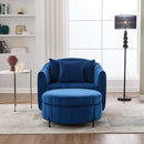 Oversized 40.35 in. Velvet Swivel Barrel Accent Chair and Ottoman Set with Storage, Navy