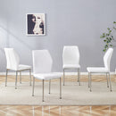 Luxury Simple Chair Set of 4 White PU Material High Resilience Dining Chair with Metal Silver Leg