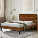 Mid-Century Modern Solid Wood Bed Frame King Size Platform Bed with Six-Piece Headboard Design, No Box Spring Needed, Brown