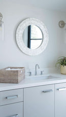 Handcrafted Pearlescent White Capiz Seashell Sunray Wall Mirror 24 Inch Diameter