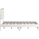 Queen Size PU Upholstered Bed, Headboard with LED Light Strips and Sparkling Shiny Decoration, No Box Spring Required, White