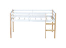 Solid Wooden, Rubber Wooden Twin Loft Bed with Ladder, Bed Platform of Strengthened Slats,Natural-white