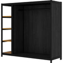 Full Size Floor Bed Frame with Wardrobe, Metal floor Bed with Storage Shelves, Black