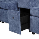 L-shaped Convertible Sofa Bed with Pull-Out Bed, Cup Holders, and Storage Space, Blue Chenille, 120.5'