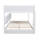 Queen Over Queen Bunk Bed with Built-in Storage Cabinets,Charging Station,Ladder,Safety Guardrails,Solid Pine Wood Bunk Bed,White