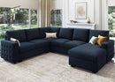 Blue Velvet U Shaped Sleeper Sofa With Pull Out Bed