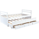 Twin Size Bed with Headboard, Footboard, Trundle and Three Storage Drawers, Twin Size Pine Wood Bed with Headboard, Footboard,White