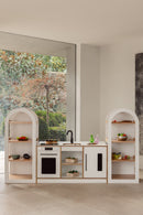 Arched Shelf (White + Natural) – 4-Tier Open Storage