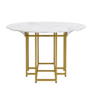 TOPMAX Space-Saving 5-Piece Extendable Kitchen Dining Table Set for Small Spaces - Round Faux Marble Top with Golden Frame, 4 Upholstered Chairs, Compact Foldable Design,White+Green