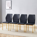 Luxury Simple Chair Set of 4 Black PU High Resilience Dining Chair with Metal Gold Legs