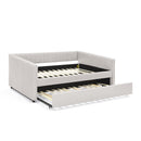 Full Size Daybed with Trundle Upholstered Sofa Bed, with Vertical Stripes, Linen Fabric, Beige (82.5'x58'x30')