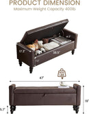Brown Genuine Leather Storage Ottoman Bench Bedside