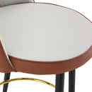 Modern Brown and Light Gray Spliced PU Upholstered Rotatable Bar Chair with Black Metal Legs for Dining Room and Kitchen. Set of 2