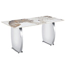 Table and chair set.63*31.4 Inch Pandora Patterned Sintered Stone Dining Table Set - 6 Dark Gray Chairs With Silver Metal Legs.Modern Light Luxury.Perfect For Dinner Room,Meeting Room,Kitchen,etc.