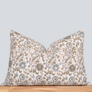 Mirelle Floral Block Printed Pillow Cover | Blue, Green, Burgundy | Lumbar