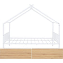 Full Size Metal House Bed with Two Drawers, White