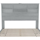 4-Pieces Bedroom Sets Queen Size Vintage Wooden Bed Frame with 2 Nightstands and 1 Dresser,Light Gray
