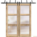 Lucia 2552 Oak Double Barn Door with Frosted Glass and Black Bypass Rail
