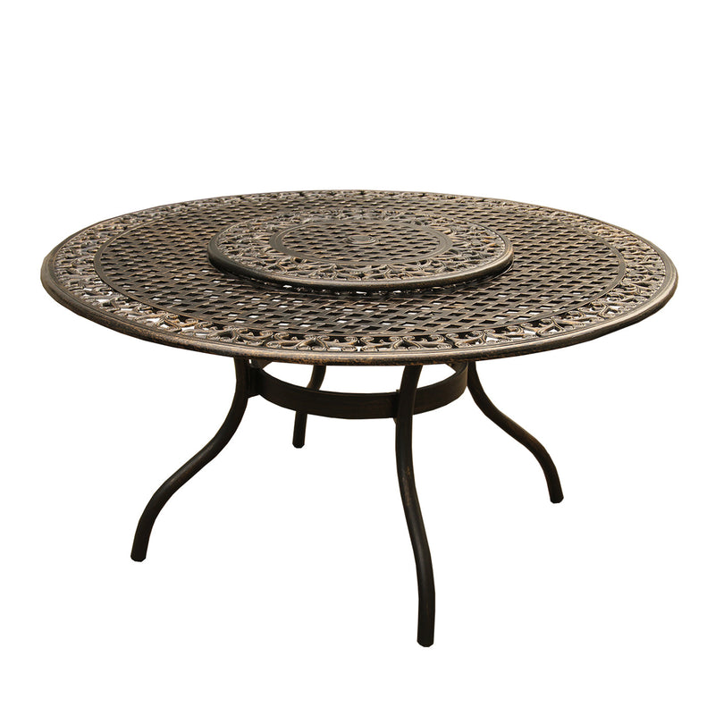 Outdoor Aluminum 7pc Round Patio Dining Set, Lazy Susan, Six Chairs