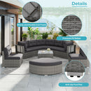 Elegant Patio Furniture Set Outdoor Daybed Rattan Sectional with Cushions and Center Table, Grey, Iron + Rattan