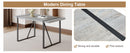 Table and chair set. Modern minimalist grey marble textured MDF dining table with metal frame. Comes with 6 chairs with PU cushions and black metal legs.
