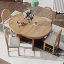 Retro Solid Wood Dining Set Natural Finish Extendable