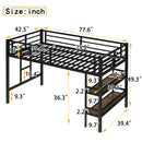 Twin Size Metal Loft Bed with Storage Shelf, Loft Bed with Easy Climbing Ladder and Guardrails for Kids, Black