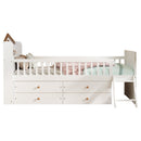 Twin Bed Frame with Storage 4 Drawers,Wooden Bed Frame for Kids,Platform Twin Size Bed with Guardrail Headboard and Ladder, No Box Spring Needed, Easy Assembly, White