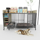 Large pet cage with storage rack, drawers with stainless steel food and water basin, made of iron frame and MDF material, sturdy, exquisite, and practical (black+beige)